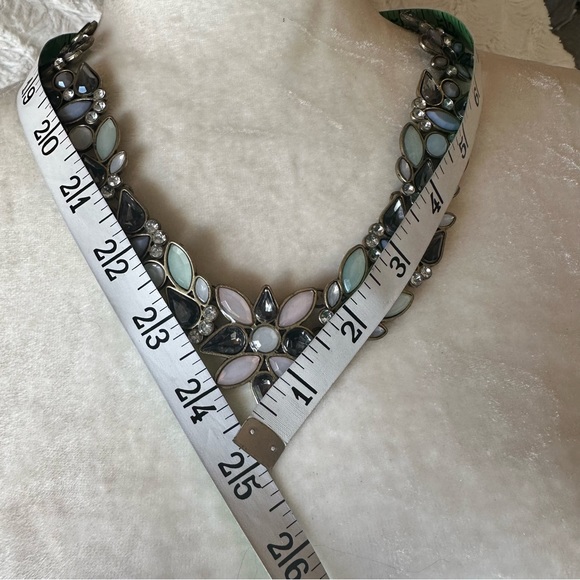 Gemstone Statement Necklace Reversible Gold Metal Chocker - Picture 8 of 13